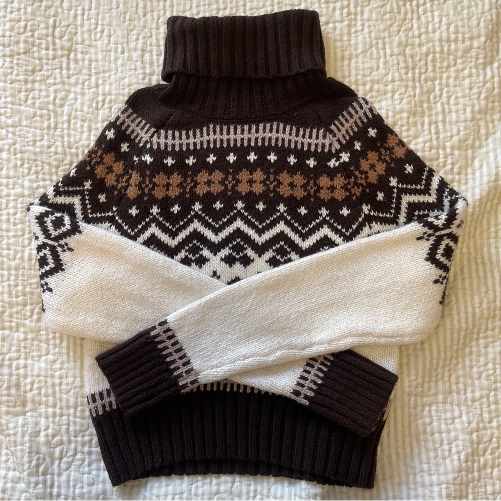 American Eagle Outfitters Cream and Brown Knit Turtleneck Sweater Size XS
